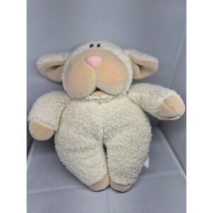 Lamb Sheep Plush‎ Stuffed Animal Toy Pink Nose Embroidered Flowers Cream